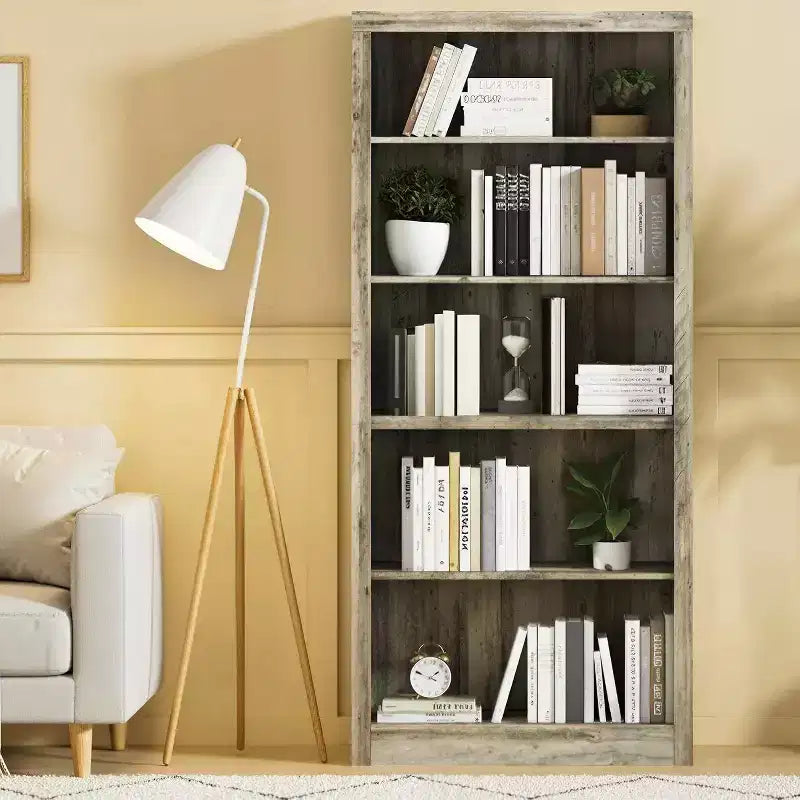 Libreria Alta 71", 5 Ripiani Aperti, Profondità Ridotta 15.55", Sicura con Anti-ribaltamento, Espositore Moderno per Camera da Letto, Soggiorno, Ufficio