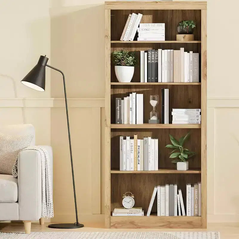 Libreria Alta 71", 5 Ripiani Aperti, Profondità Ridotta 15.55", Sicura con Anti-ribaltamento, Espositore Moderno per Camera da Letto, Soggiorno, Ufficio