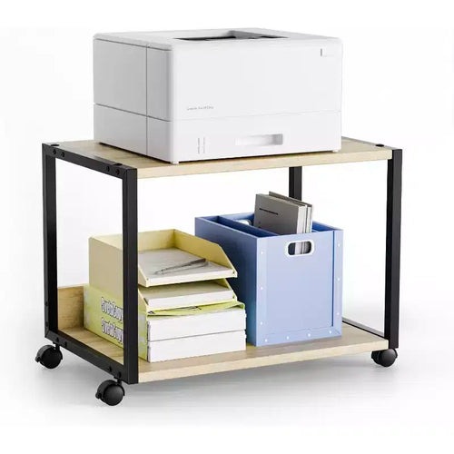 Supporto a 2 Livelli con Ruote per Stampante con Ripiano Portaoggetti, Carrello Robusto con Ruote per Scrivania, Fax, Fotocopiatrice e Scanner
