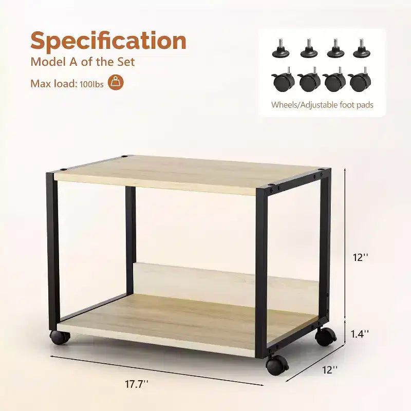 Supporto a 2 Livelli con Ruote per Stampante con Ripiano Portaoggetti, Carrello Robusto con Ruote per Scrivania, Fax, Fotocopiatrice e Scanner