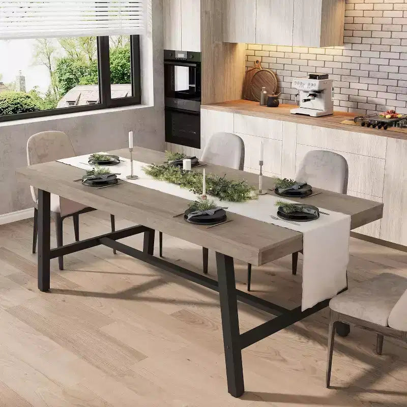 Tavolo da Pranzo Industriale 70,87" per 6-8 Persone, Tavolo da Pranzo Rettangolare con Gambe in Metallo, Tavolo Lungo da Cucina in Legno
