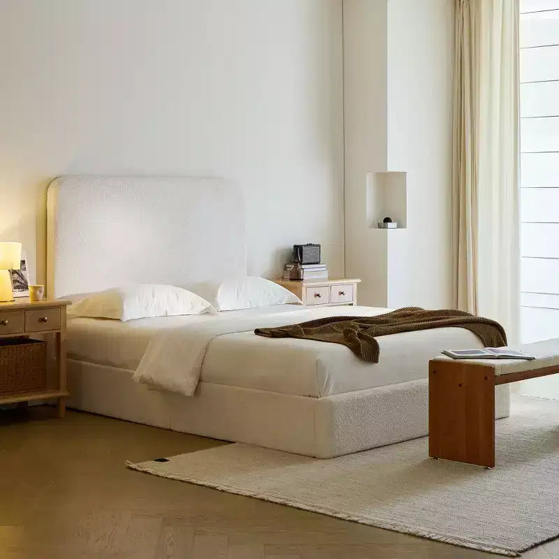 Letto a piattaforma moderno rivestito in ciniglia con testiera alta, Queen/King