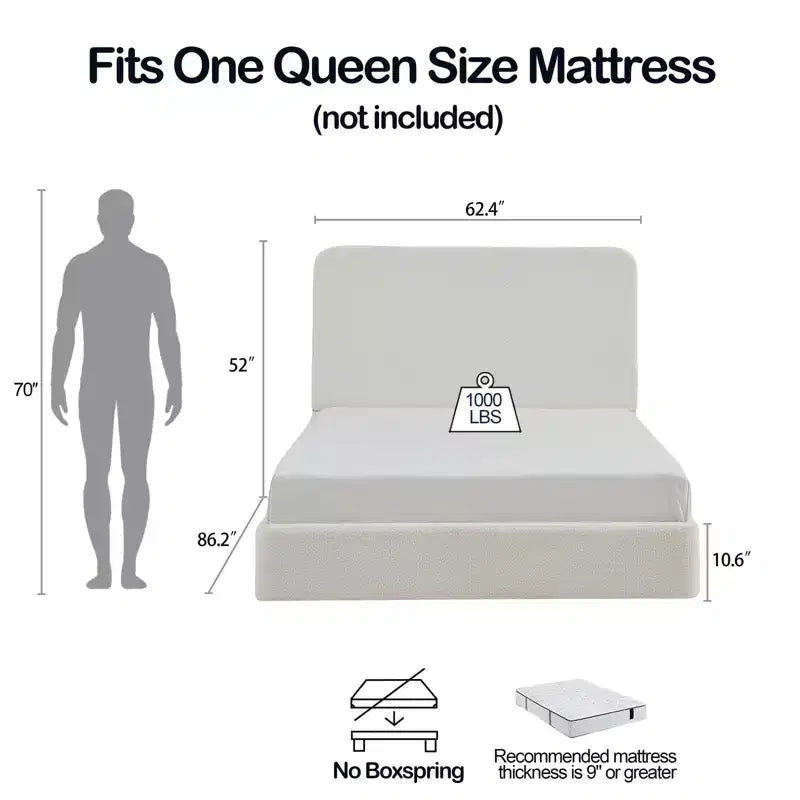 Letto a piattaforma moderno rivestito in ciniglia con testiera alta, Queen/King
