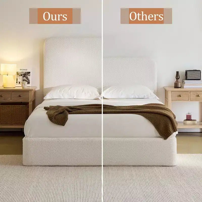 Letto a piattaforma moderno rivestito in ciniglia con testiera alta, Queen/King