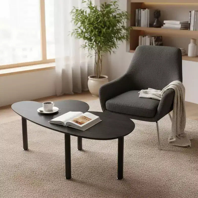 Tavolino da Caffè Girevole a 360° con Piano a 2 Livelli in MDF e Gambe in Legno di Caucciù, Tavolino d'Appoggio Moderno Regolabile per Soggiorno
