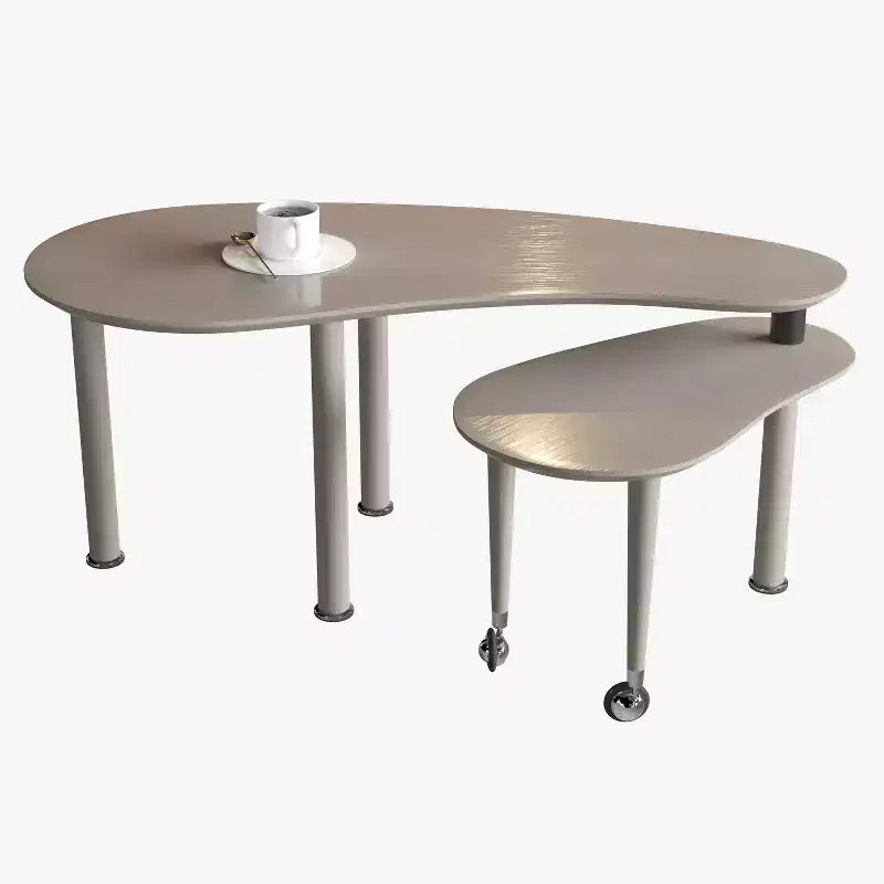 Tavolino da Caffè Girevole a 360° con Piano a 2 Livelli in MDF e Gambe in Legno di Caucciù, Tavolino d'Appoggio Moderno Regolabile per Soggiorno