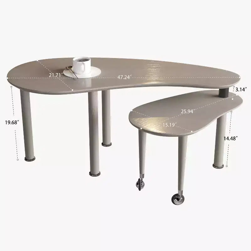 Tavolino da Caffè Girevole a 360° con Piano a 2 Livelli in MDF e Gambe in Legno di Caucciù, Tavolino d'Appoggio Moderno Regolabile per Soggiorno