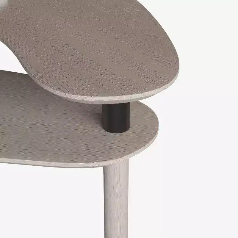 Tavolino da Caffè Girevole a 360° con Piano a 2 Livelli in MDF e Gambe in Legno di Caucciù, Tavolino d'Appoggio Moderno Regolabile per Soggiorno