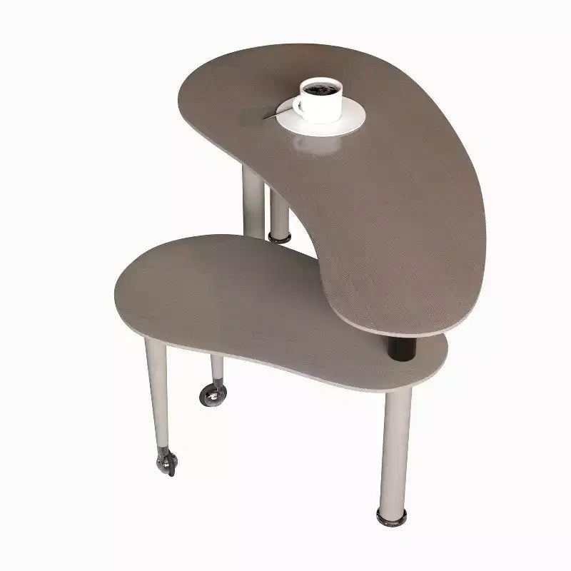 Tavolino da Caffè Girevole a 360° con Piano a 2 Livelli in MDF e Gambe in Legno di Caucciù, Tavolino d'Appoggio Moderno Regolabile per Soggiorno