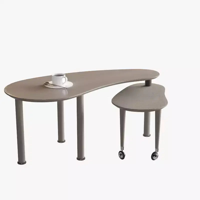 Tavolino da Caffè Girevole a 360° con Piano a 2 Livelli in MDF e Gambe in Legno di Caucciù, Tavolino d'Appoggio Moderno Regolabile per Soggiorno