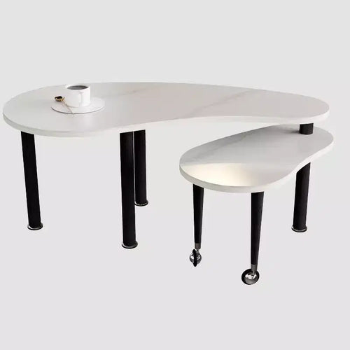 Tavolino da Caffè Girevole a 360° con Piano a 2 Livelli in MDF e Gambe in Legno di Caucciù, Tavolino d'Appoggio Moderno Regolabile per Soggiorno