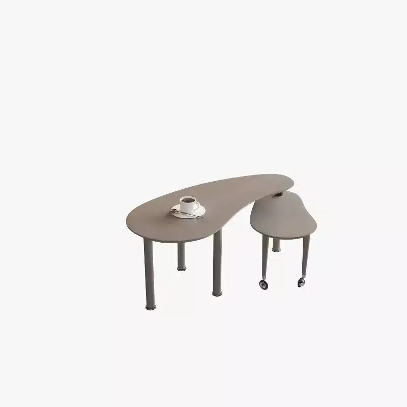 Tavolino da Caffè Girevole a 360° con Piano a 2 Livelli in MDF e Gambe in Legno di Caucciù, Tavolino d'Appoggio Moderno Regolabile per Soggiorno