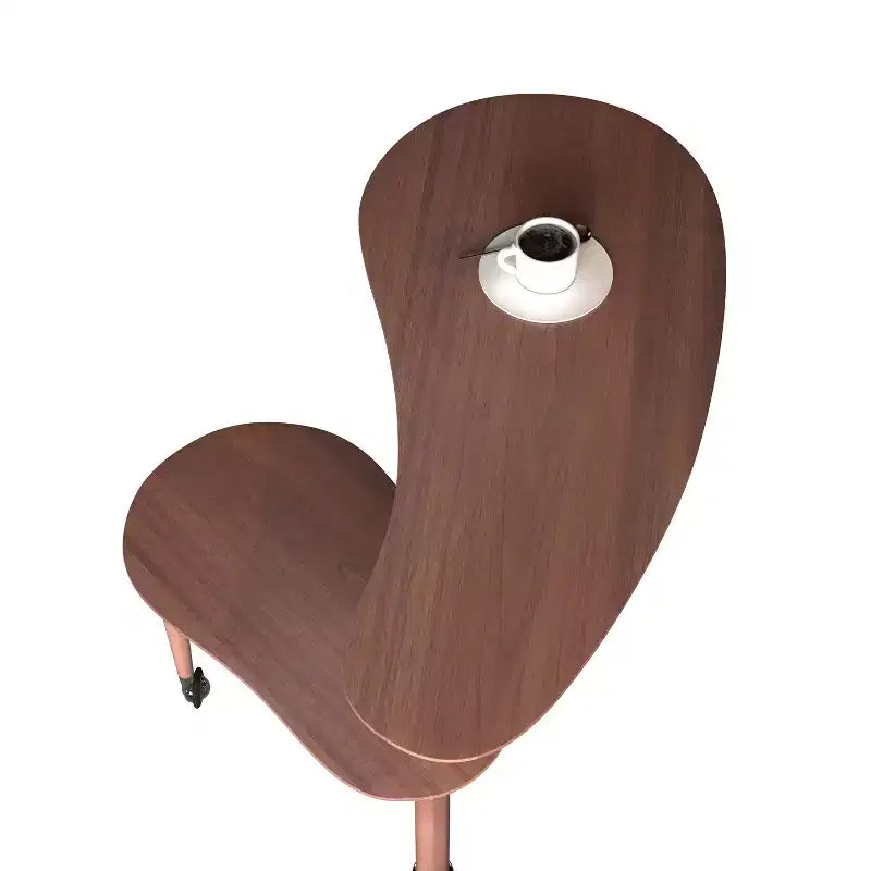 Tavolino da Caffè Girevole a 360° con Piano a 2 Livelli in MDF e Gambe in Legno di Caucciù, Tavolino d'Appoggio Moderno Regolabile per Soggiorno