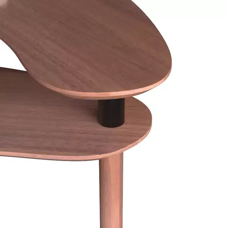 Tavolino da Caffè Girevole a 360° con Piano a 2 Livelli in MDF e Gambe in Legno di Caucciù, Tavolino d'Appoggio Moderno Regolabile per Soggiorno