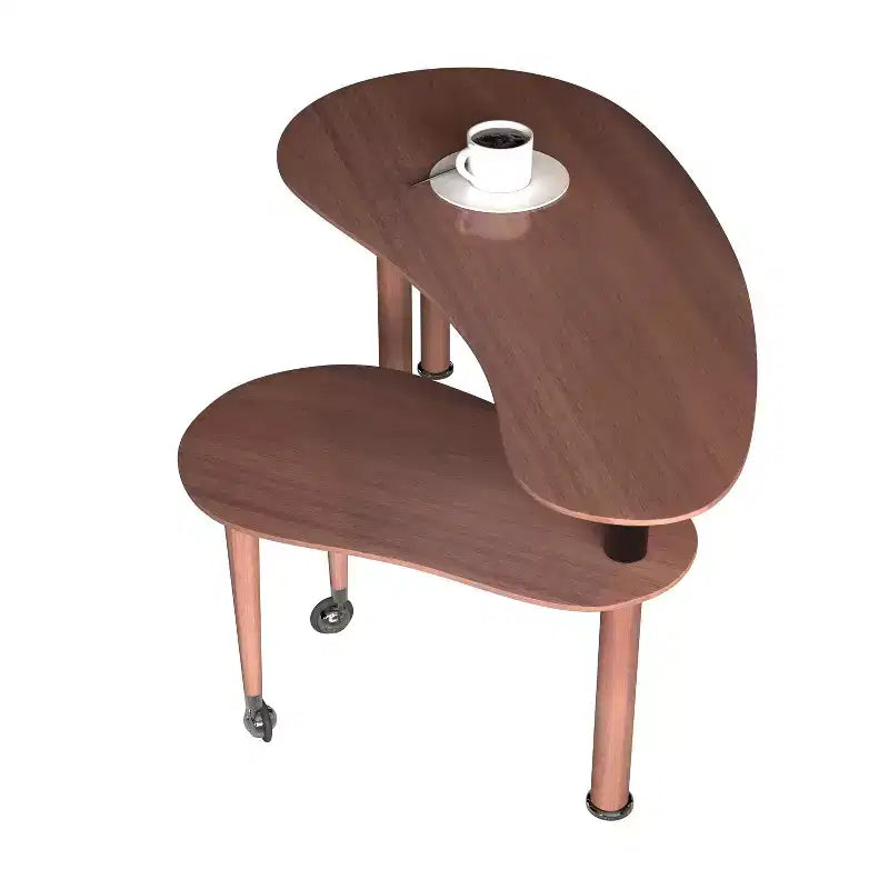 Tavolino da Caffè Girevole a 360° con Piano a 2 Livelli in MDF e Gambe in Legno di Caucciù, Tavolino d'Appoggio Moderno Regolabile per Soggiorno