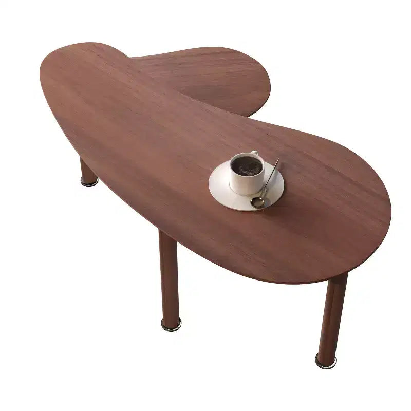 Tavolino da Caffè Girevole a 360° con Piano a 2 Livelli in MDF e Gambe in Legno di Caucciù, Tavolino d'Appoggio Moderno Regolabile per Soggiorno