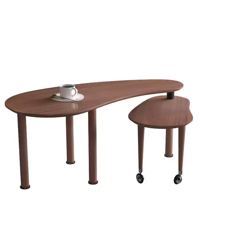 Tavolino da Caffè Girevole a 360° con Piano a 2 Livelli in MDF e Gambe in Legno di Caucciù, Tavolino d'Appoggio Moderno Regolabile per Soggiorno
