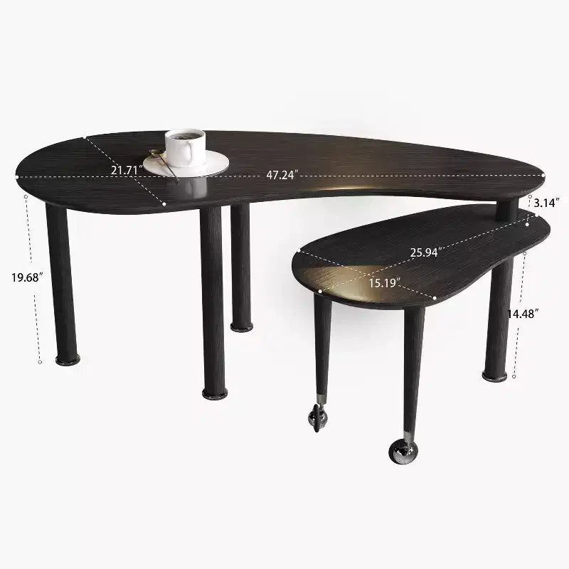 Tavolino da Caffè Girevole a 360° con Piano a 2 Livelli in MDF e Gambe in Legno di Caucciù, Tavolino d'Appoggio Moderno Regolabile per Soggiorno