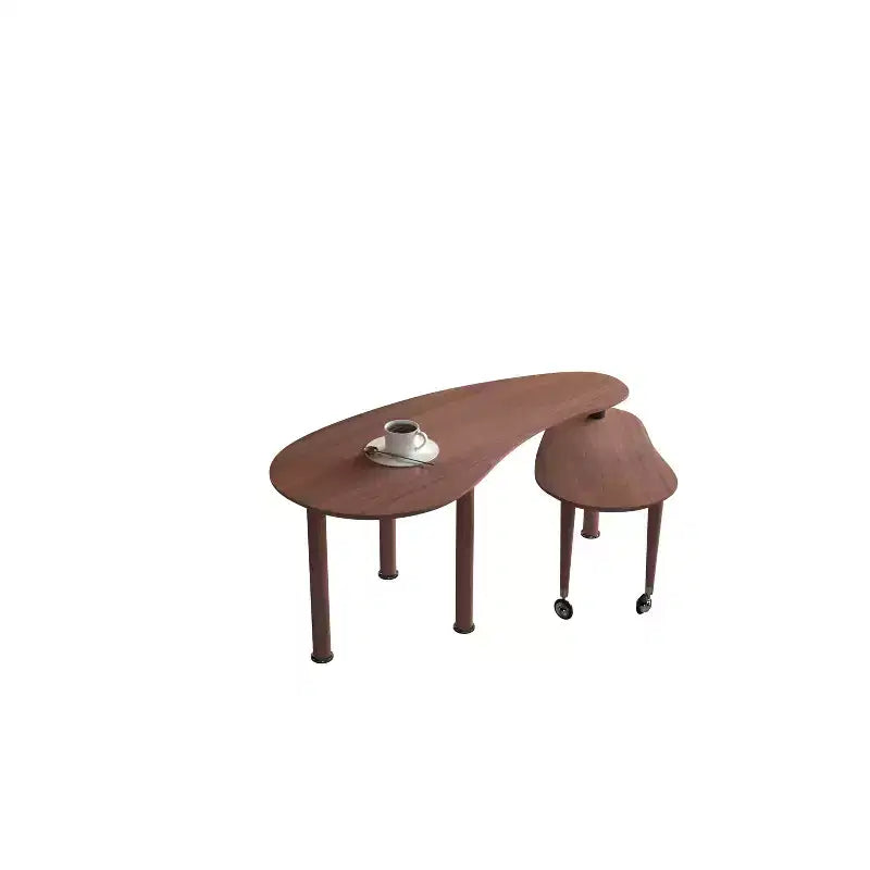Tavolino da Caffè Girevole a 360° con Piano a 2 Livelli in MDF e Gambe in Legno di Caucciù, Tavolino d'Appoggio Moderno Regolabile per Soggiorno