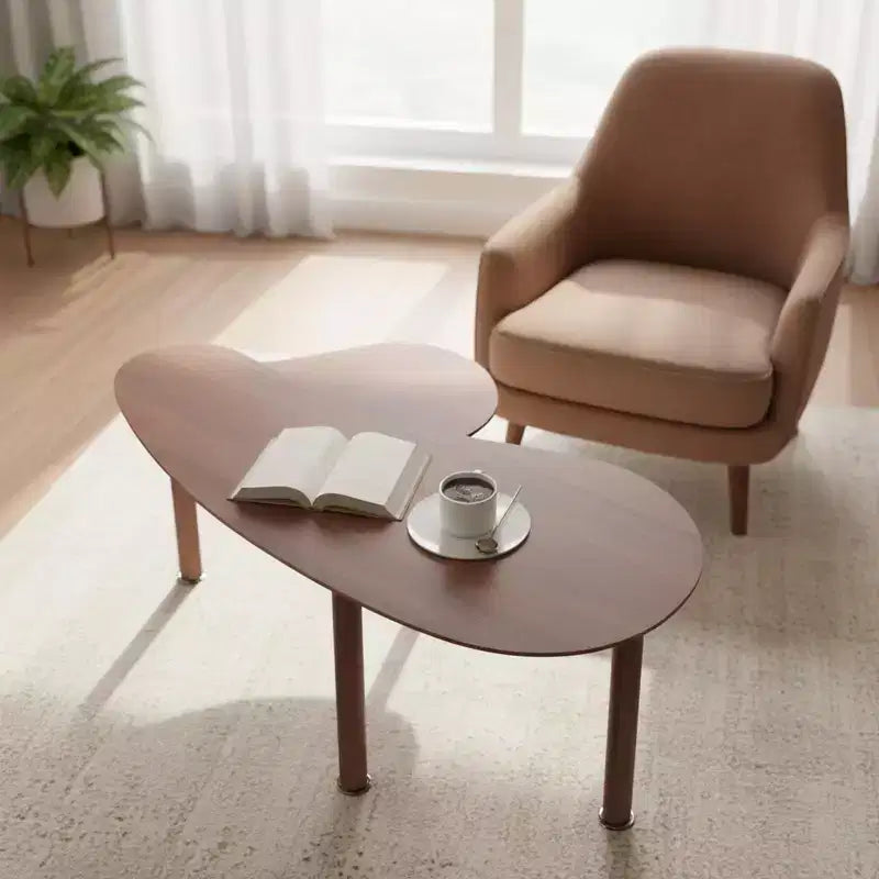 Tavolino da Caffè Girevole a 360° con Piano a 2 Livelli in MDF e Gambe in Legno di Caucciù, Tavolino d'Appoggio Moderno Regolabile per Soggiorno