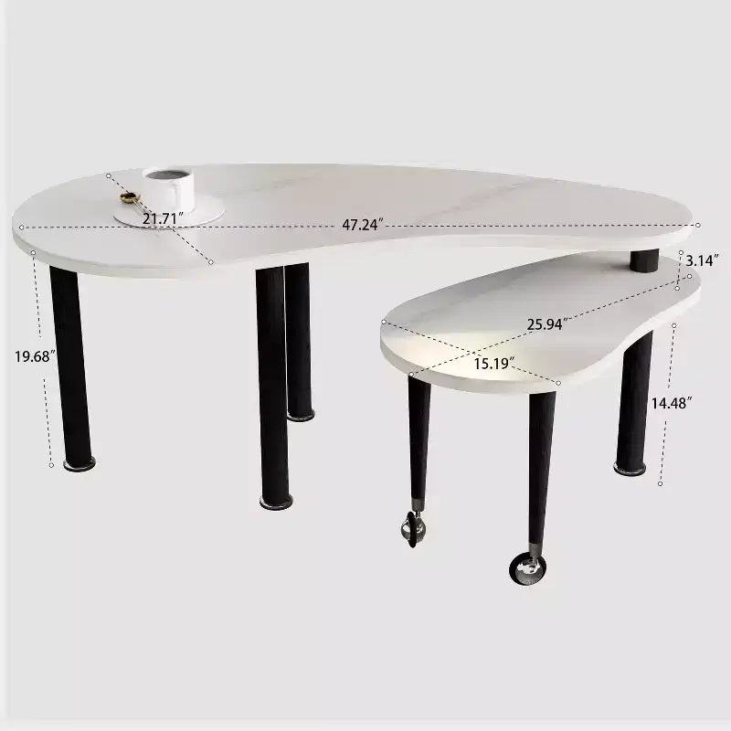 Tavolino da Caffè Girevole a 360° con Piano a 2 Livelli in MDF e Gambe in Legno di Caucciù, Tavolino d'Appoggio Moderno Regolabile per Soggiorno