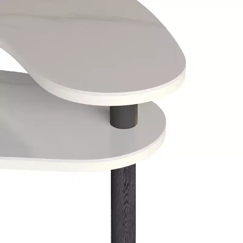 Tavolino da Caffè Girevole a 360° con Piano a 2 Livelli in MDF e Gambe in Legno di Caucciù, Tavolino d'Appoggio Moderno Regolabile per Soggiorno