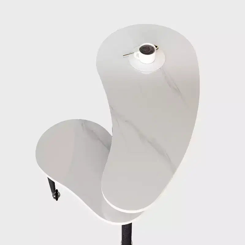 Tavolino da Caffè Girevole a 360° con Piano a 2 Livelli in MDF e Gambe in Legno di Caucciù, Tavolino d'Appoggio Moderno Regolabile per Soggiorno