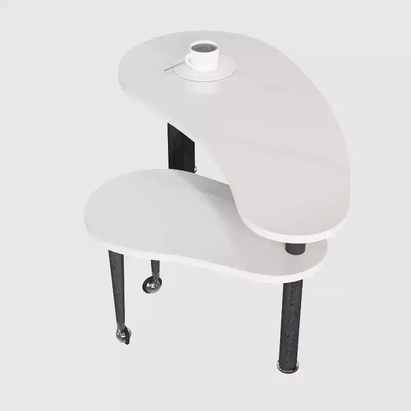 Tavolino da Caffè Girevole a 360° con Piano a 2 Livelli in MDF e Gambe in Legno di Caucciù, Tavolino d'Appoggio Moderno Regolabile per Soggiorno