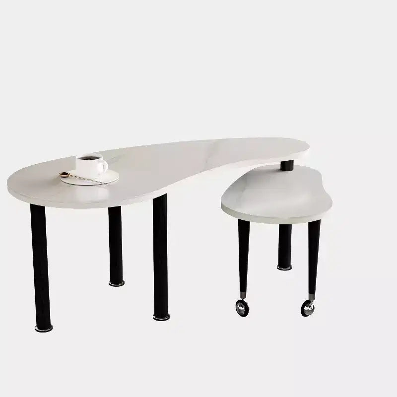 Tavolino da Caffè Girevole a 360° con Piano a 2 Livelli in MDF e Gambe in Legno di Caucciù, Tavolino d'Appoggio Moderno Regolabile per Soggiorno