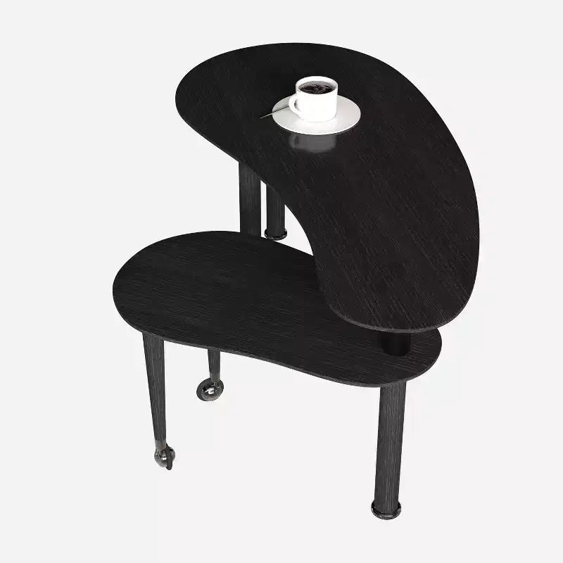 Tavolino da Caffè Girevole a 360° con Piano a 2 Livelli in MDF e Gambe in Legno di Caucciù, Tavolino d'Appoggio Moderno Regolabile per Soggiorno