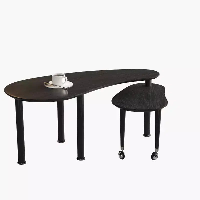 Tavolino da Caffè Girevole a 360° con Piano a 2 Livelli in MDF e Gambe in Legno di Caucciù, Tavolino d'Appoggio Moderno Regolabile per Soggiorno