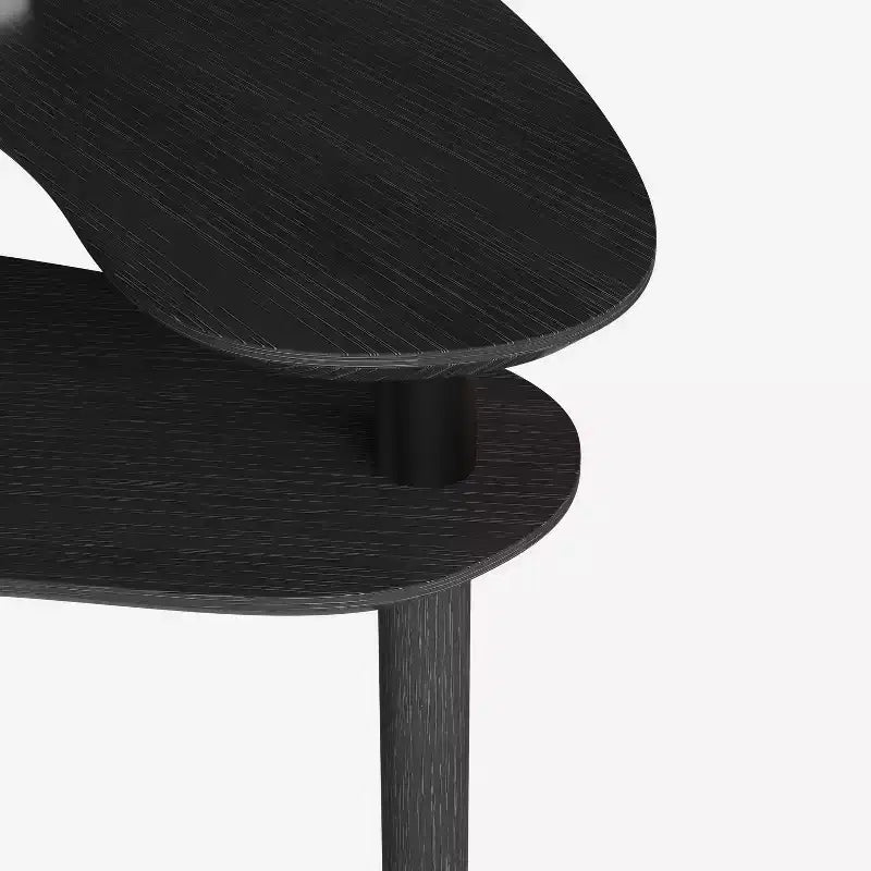 Tavolino da Caffè Girevole a 360° con Piano a 2 Livelli in MDF e Gambe in Legno di Caucciù, Tavolino d'Appoggio Moderno Regolabile per Soggiorno