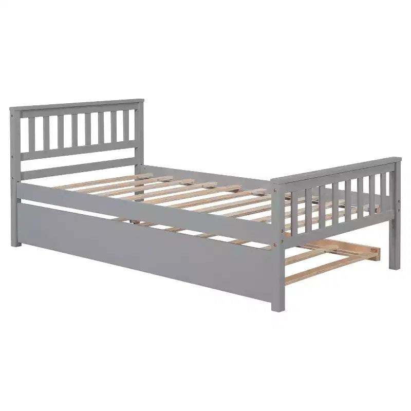 Letto a Piattaforma Gemello con Letto Estraibile, Struttura in Legno di Pino