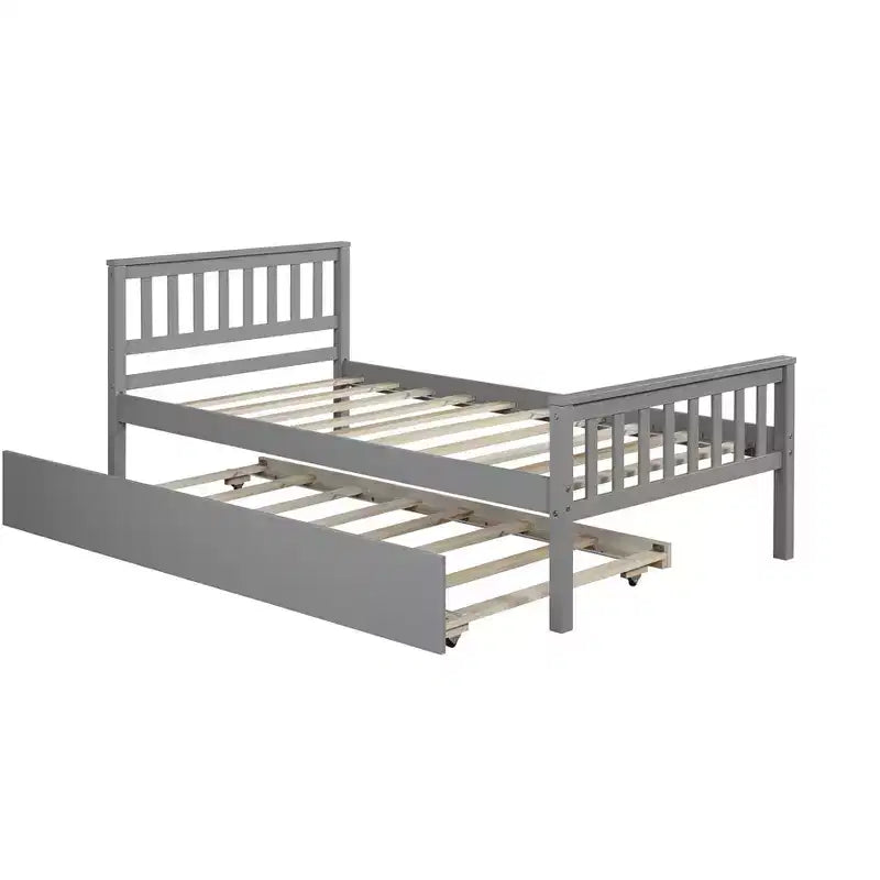 Letto a Piattaforma Gemello con Letto Estraibile, Struttura in Legno di Pino