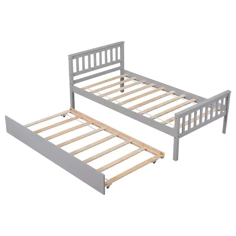 Letto a Piattaforma Gemello con Letto Estraibile, Struttura in Legno di Pino