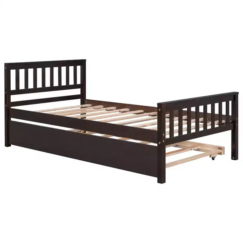 Letto a Piattaforma Gemello con Letto Estraibile, Struttura in Legno di Pino