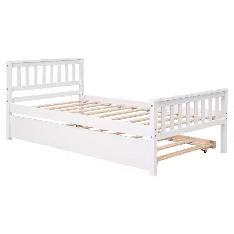 Letto a Piattaforma Gemello con Letto Estraibile, Struttura in Legno di Pino