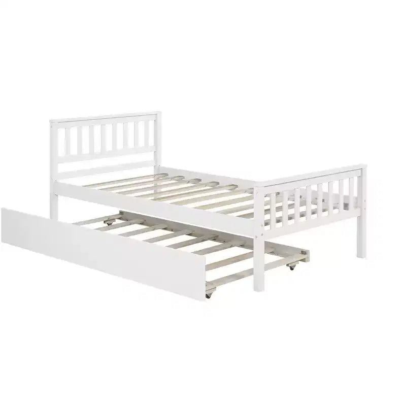 Letto a Piattaforma Gemello con Letto Estraibile, Struttura in Legno di Pino