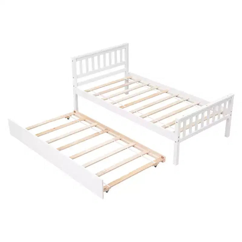 Letto a Piattaforma Gemello con Letto Estraibile, Struttura in Legno di Pino