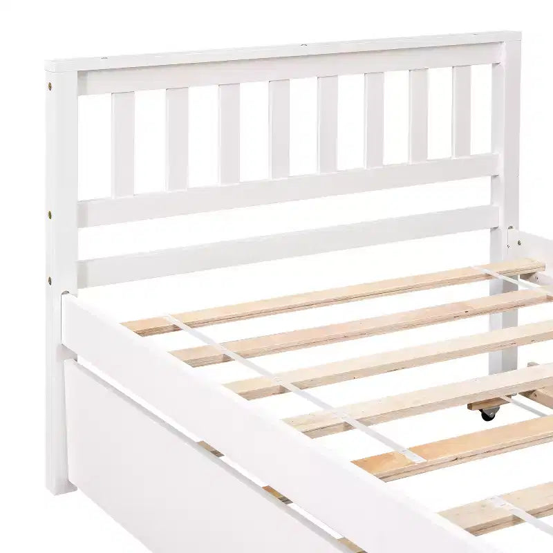 Letto a Piattaforma Gemello con Letto Estraibile, Struttura in Legno di Pino