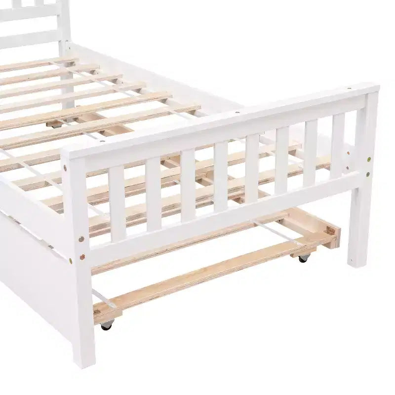 Letto a Piattaforma Gemello con Letto Estraibile, Struttura in Legno di Pino