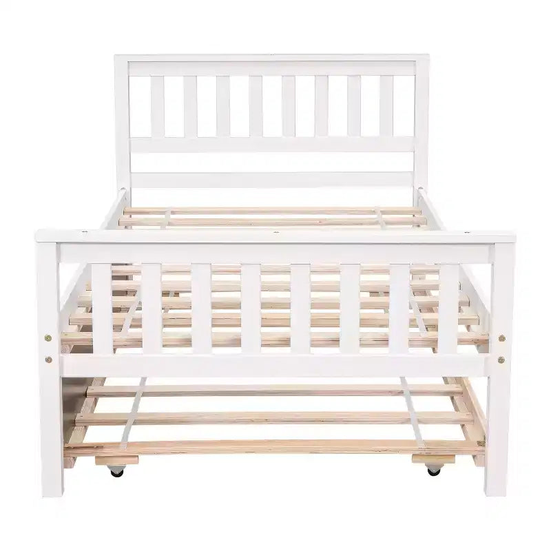 Letto a Piattaforma Gemello con Letto Estraibile, Struttura in Legno di Pino