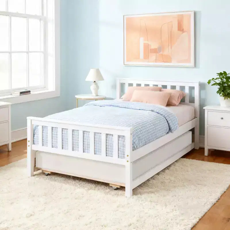 Letto a Piattaforma Gemello con Letto Estraibile, Struttura in Legno di Pino