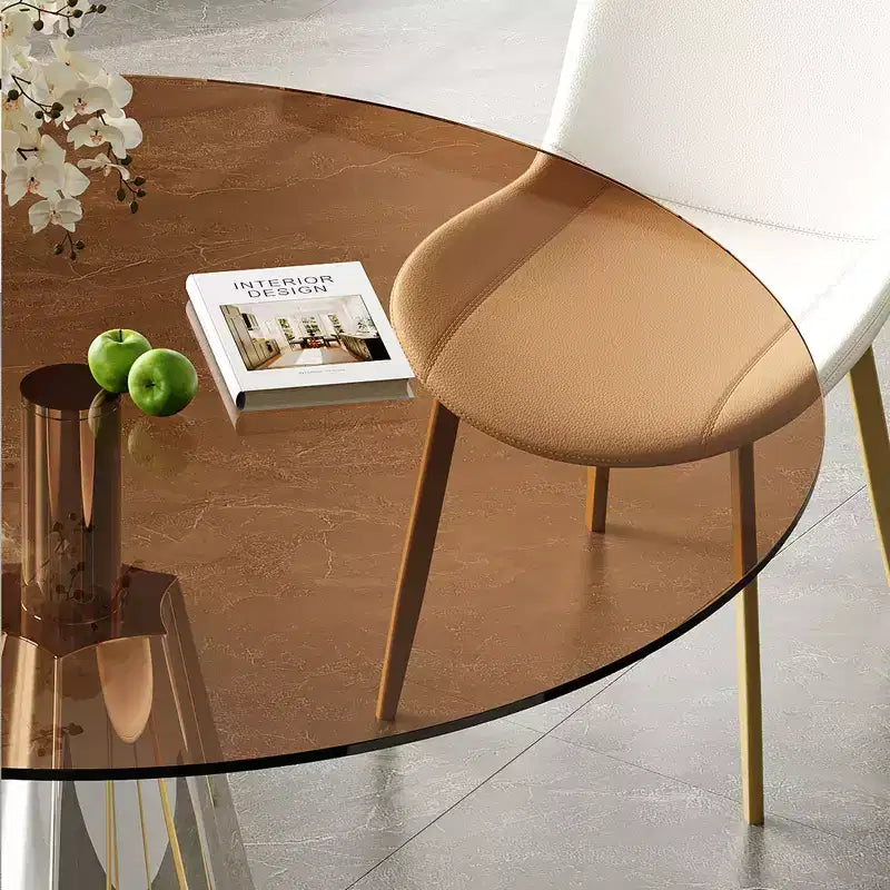 Tavolo da pranzo rotondo Mid-Century da 35 pollici, piano in vetro temperato e base svasata color argento