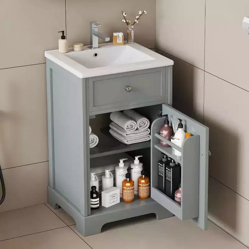 Mobile bagno da 50 cm con lavabo, anta con chiusura ammortizzata, portaoggetti e ripiano regolabile
