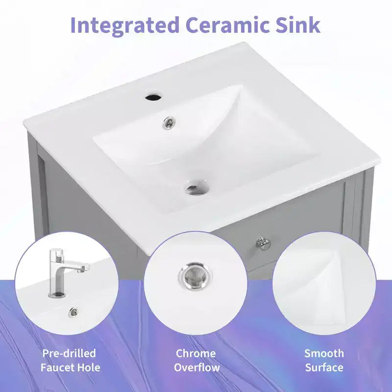 Mobile bagno da 50 cm con lavabo, anta con chiusura ammortizzata, portaoggetti e ripiano regolabile