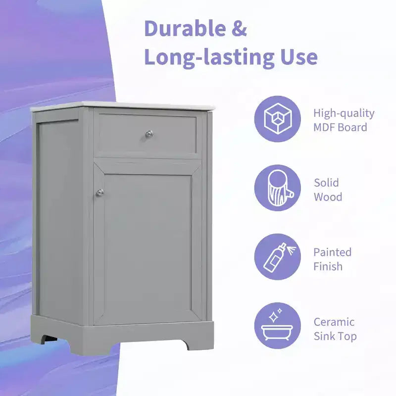 Mobile bagno da 50 cm con lavabo, anta con chiusura ammortizzata, portaoggetti e ripiano regolabile