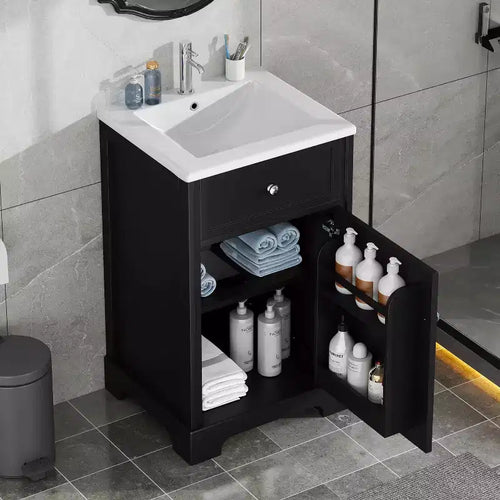 Mobile bagno da 50 cm con lavabo, anta con chiusura ammortizzata, portaoggetti e ripiano regolabile
