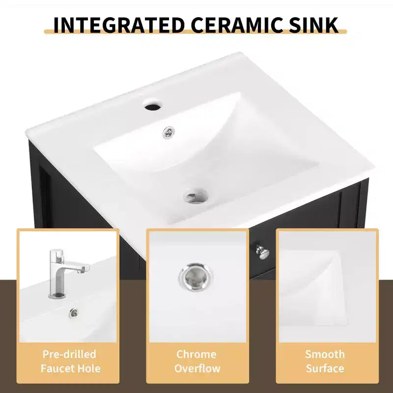 Mobile bagno da 50 cm con lavabo, anta con chiusura ammortizzata, portaoggetti e ripiano regolabile