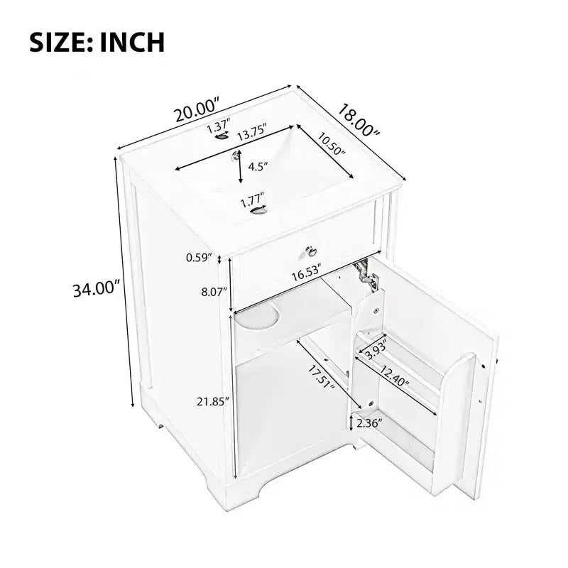 Mobile bagno da 50 cm con lavabo, anta con chiusura ammortizzata, portaoggetti e ripiano regolabile
